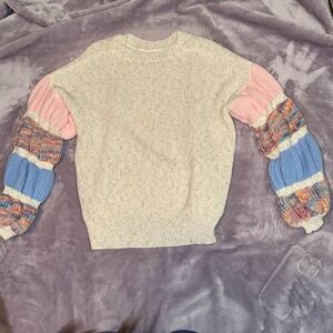 Source Unknown Cream and Pink Crew Neck Sweater with Unique Sleeves